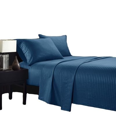 Satin Stripe 90GSM Microfiber Extra Soft Luxury Sheets Set 3pcs 4pcs Navy Deep Pocket