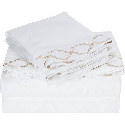 Lenço de cama plano de todas as estações Set de lenço de cama de luxo bordado egípcio com belo bordado de corda 4 peças