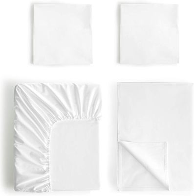 4 peças 100% de algodão Luxury Soft Respirável Deep Pocket Sheet Set com Portátil
