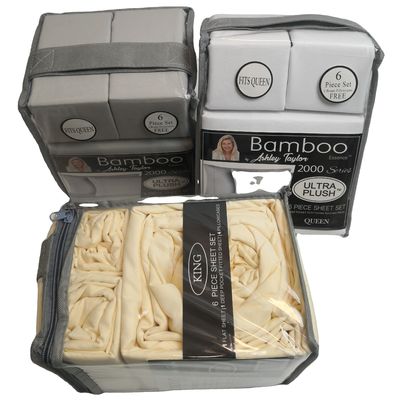 Moderno estilo 2200 Conta de fios Set de folha de tecido de bambu 6pcs Set de folha de almofada
