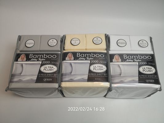 Moderno estilo 2200 Conta de fios Set de folha de tecido de bambu 6pcs Set de folha de almofada