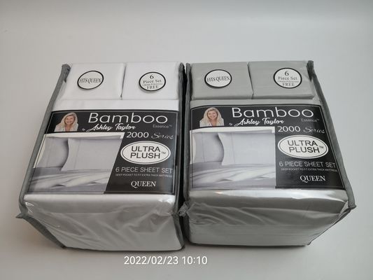 Moderno estilo 2200 Conta de fios Set de folha de tecido de bambu 6pcs Set de folha de almofada