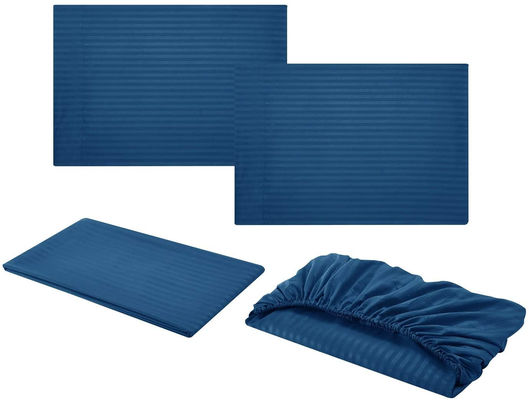 Satin Stripe 90GSM Microfiber Extra Soft Luxury Sheets Set 3pcs 4pcs Navy Deep Pocket