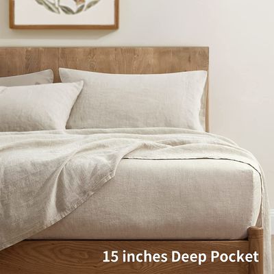 Queen Size Stone Linens franceses lavados Lenços de cama conjunto de 4 100% Linho de Linho puro estilo Europa