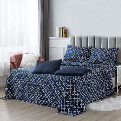 100% de poliéster Impressão Microfibra Tecido Lenço de cama Set para Rainha e Rei tamanho 6PCS