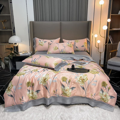 100% TENCEL 300TC 60S Densidade de tecido Tencel Flores Cobertura de cobertor Set de roupa de cama de algodão