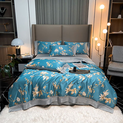 Estilo Tencel Modal folha de almofada conjunto com bordado cobertor e almofadas