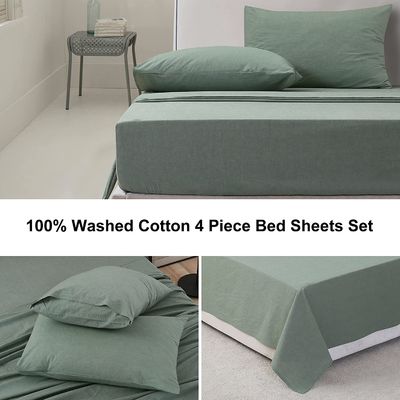 Lençóis de cama de 4 peças de algodão 100% lavado sem preenchimento para um sono relaxante