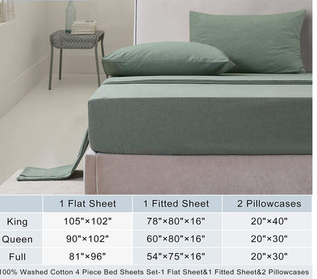 Lençóis de cama de 4 peças de algodão 100% lavado sem preenchimento para um sono relaxante