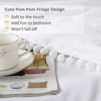 130 * 70 Densidade de tecido Branco Pom Pom Fringe Cobertura de cobertor e almofada Conjunto 3 peças