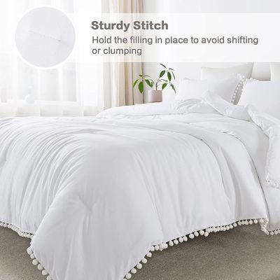 130 * 70 Densidade de tecido Branco Pom Pom Fringe Cobertura de cobertor e almofada Conjunto 3 peças